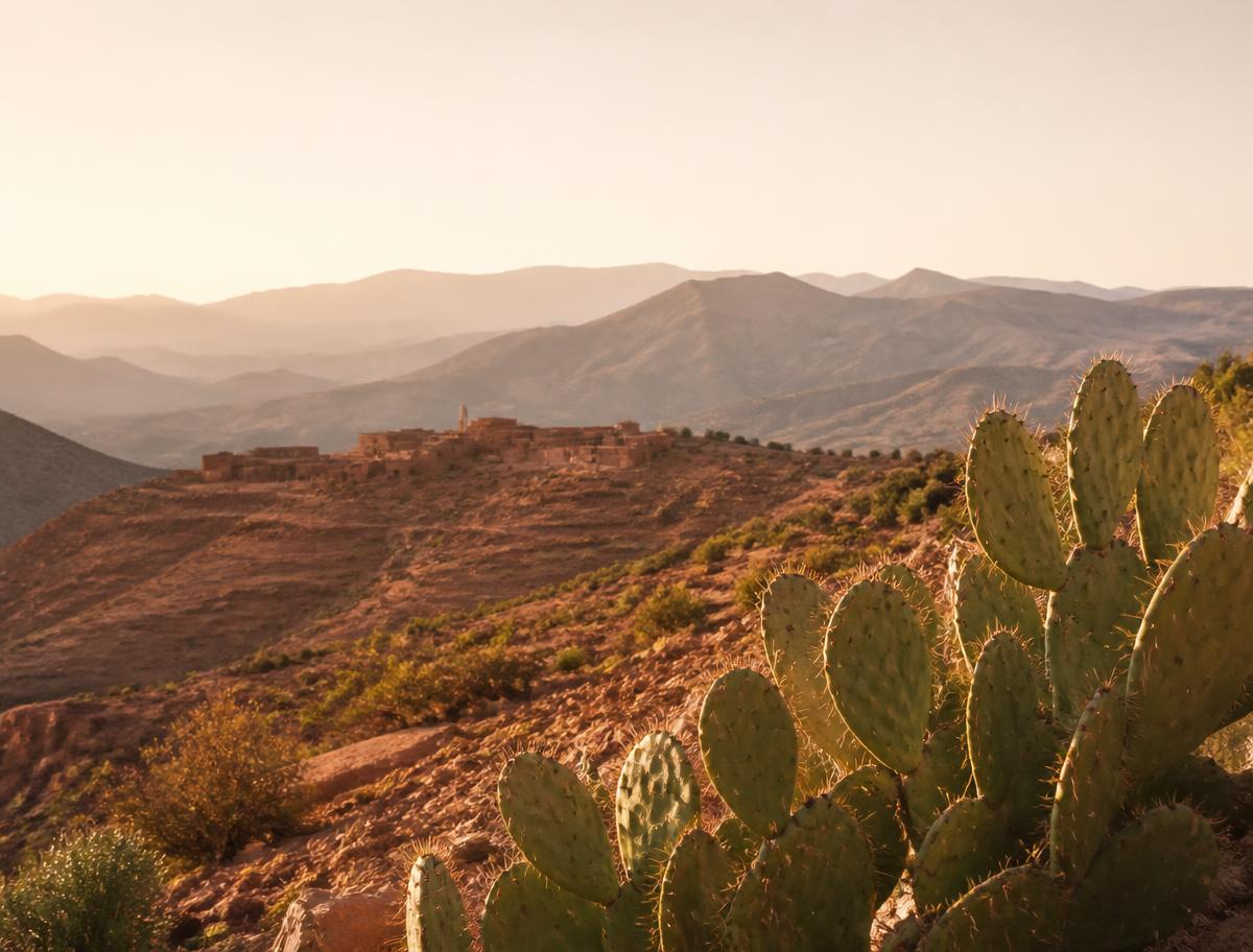 Paysage de l’Atlas marocain avec des figuiers de barbarie